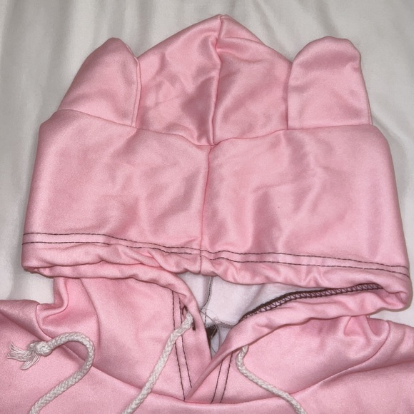 Demon Slayer Nezuko Women Crop Hoodie ears Pink Anime XS Small Sweater AMOMA - Picture 5 of 8